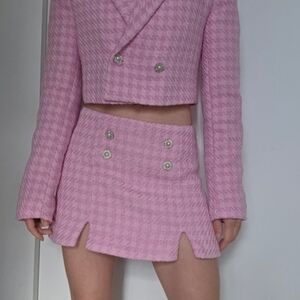 Zara Light PinkTweed Mini Skort with Strass Buttons